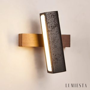 Torinia - Kinkiet nowoczesny drewniany, czarny trawertyn, do salonu, 18x20 cm