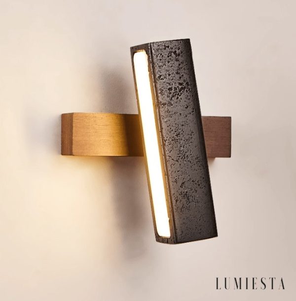 Torinia - Kinkiet nowoczesny drewniany, czarny trawertyn, do salonu, 18x20 cm