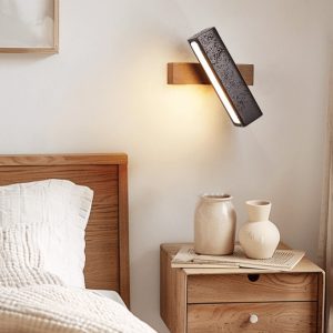 Torinia - Kinkiet nowoczesny drewniany, czarny trawertyn, do salonu, 18x20 cm