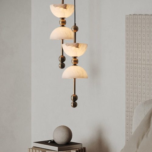 Lampa wisząca alabastrowa brązowo biała Torinolux do jadalni, widok główny