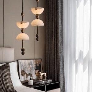 Torinolux - Lampa wisząca alabastrowa, brązowo-biała do jadalni Ø15×43cm