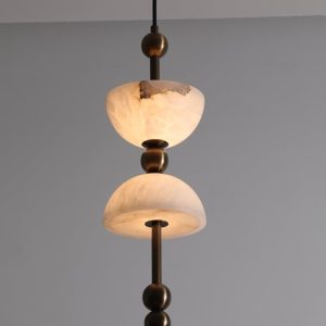 Torinolux - Lampa wisząca alabastrowa, brązowo-biała do jadalni Ø15×43cm