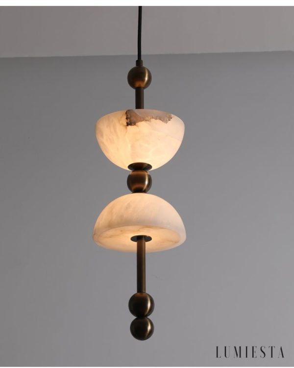Torinolux - Lampa wisząca alabastrowa, brązowo-biała do jadalni Ø15×43cm