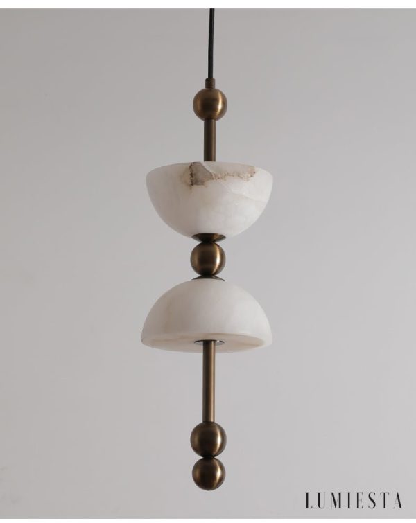 Torinolux - Lampa wisząca alabastrowa, brązowo-biała do jadalni Ø15×43cm