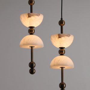 Torinolux - Lampa wisząca alabastrowa, brązowo-biała do jadalni Ø15×43cm