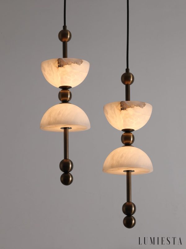 Torinolux - Lampa wisząca alabastrowa, brązowo-biała do jadalni Ø15×43cm