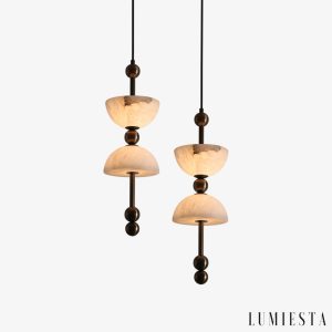 Torinolux - Alabaster pendant lamp, brown-white for dining room Ø15×43cm