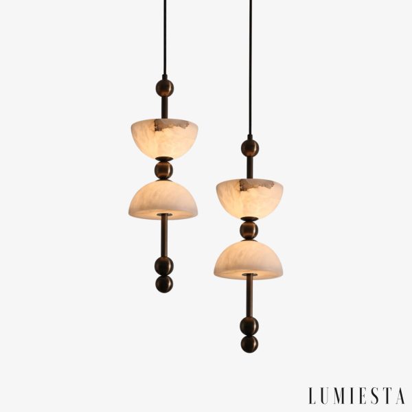 Torinolux - Alabaster pendant lamp, brown-white for dining room Ø15×43cm