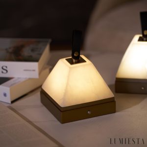 Toscoria - lampa stołowa alabastrowa złota, widok na górną część