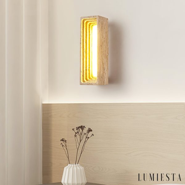 Tiveryn - Kinkiet trawertynowy żółty, nowoczesny do salonu ∅7x23 cm