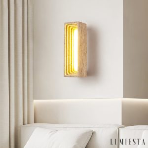 Tiveryn - Kinkiet trawertynowy żółty, nowoczesny do salonu ∅7x23 cm