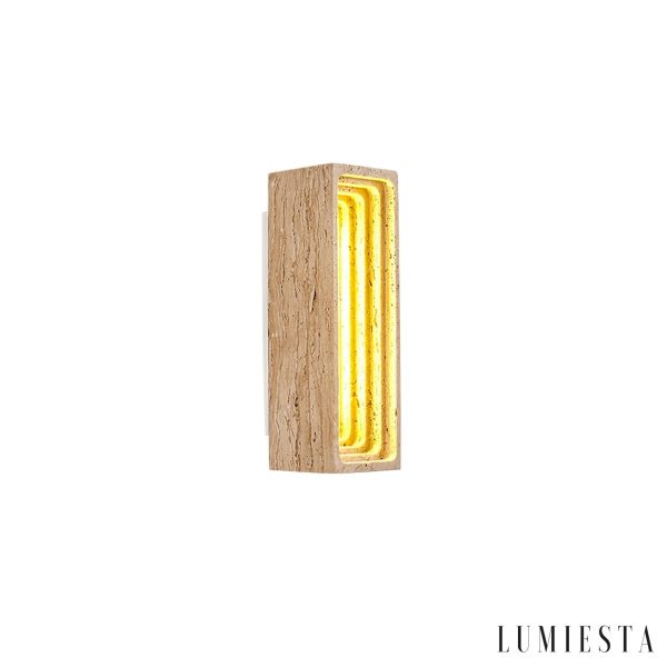 Tiveryn - Kinkiet trawertynowy żółty, nowoczesny do salonu ∅7x23 cm