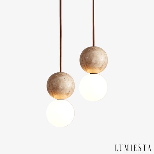 Travena - Lampa wisząca trawertynowa, żółto-biała do jadalni, Ø10/Ø15/Ø30/60 cm