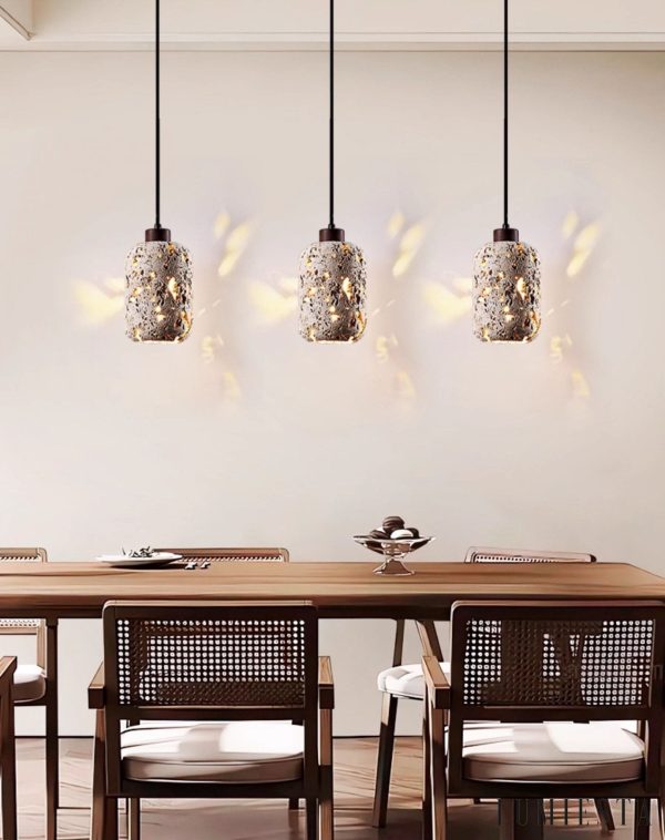 Travenca - Lampa wisząca trawertynowa, żółta, nad stół, Ø13 x 21 cm