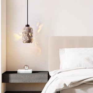 Travenca - Lampa wisząca trawertynowa, żółta, nad stół, Ø13 x 21 cm