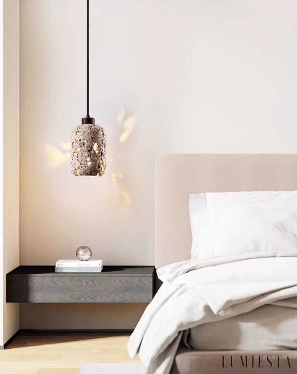 Travenca - Lampa wisząca trawertynowa, żółta, nad stół, Ø13 x 21 cm