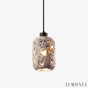 Travenca - Lampa wisząca trawertynowa, żółta, nad stół, Ø13 x 21 cm