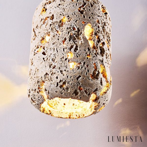 Travenca - Lampa wisząca trawertynowa, żółta, nad stół, Ø13 x 21 cm