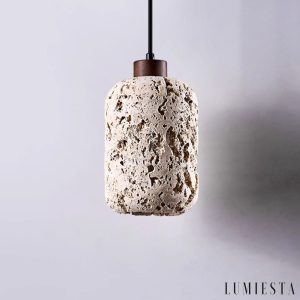 Travenca - Lampa wisząca trawertynowa, żółta, nad stół, Ø13 x 21 cm
