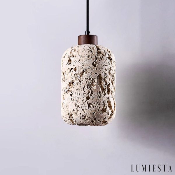 Travenca - lampa wisząca trawertynowa żółta nad stół, widok pod kątem