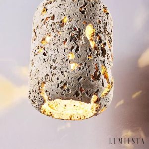 Travenca - Lampa wisząca trawertynowa, żółta, nad stół, Ø13 x 21 cm