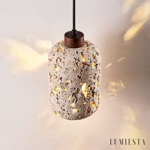 Travenca - Lampa wisząca trawertynowa, żółta, nad stół, Ø13 x 21 cm