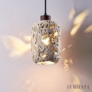 Travenca - Lampa wisząca trawertynowa, żółta, nad stół, Ø13 x 21 cm
