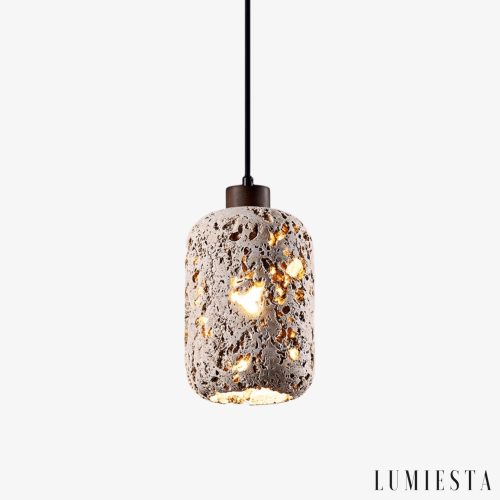 Travenca - Travertine pendant lamp, yellow, over the table, Ø13 x 21 cm