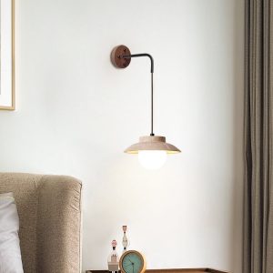 Traverta - Kinkiet trawertynowy, orzechowy z żółtym, do salonu, Ø20 x 10 cm