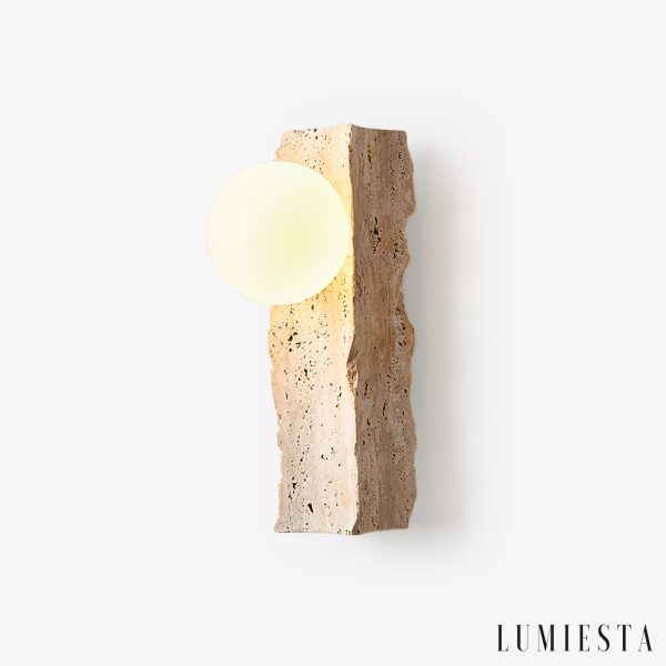 Travora - Kinkiet trawertynowy nowoczesny, żółty i biały, do salonu, Ø8x32 cm