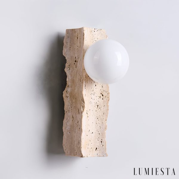 Travora - Kinkiet trawertynowy nowoczesny, żółty i biały, do salonu, Ø8x32 cm