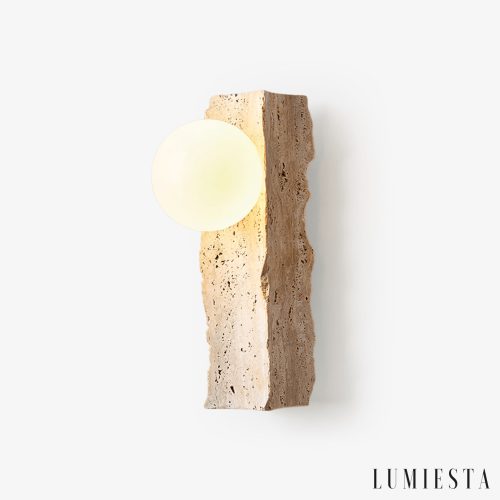 Travora - Kinkiet trawertynowy nowoczesny, żółty i biały, do salonu, Ø8x32 cm