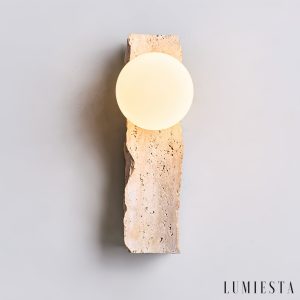 Travora - Kinkiet trawertynowy nowoczesny, żółty i biały, do salonu, Ø8x32 cm