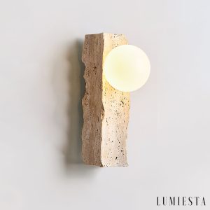 Travora - Kinkiet trawertynowy nowoczesny, żółty i biały, do salonu, Ø8x32 cm