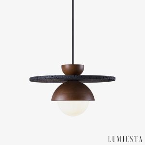 Lumiesta-tropeza-lampa-wiszca-trawertynowa-czarna-do-salonu-30x18-cm.jpg Tropeza - Lampa wisząca trawertynowa czarna do salonu Ø30x18 cm