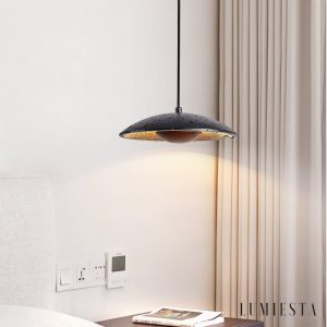 Tyrrhenis - Lampa wisząca trawertynowa, czarny trawertyn, do salonu, Ø25 x 8 cm
