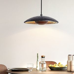 Tyrrhenis - Lampa wisząca trawertynowa, czarny trawertyn, do salonu, Ø25 x 8 cm