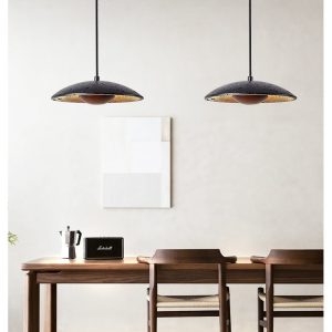 Tyrrhenis - Lampa wisząca trawertynowa, czarny trawertyn, do salonu, Ø25 x 8 cm