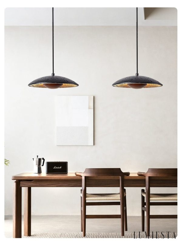 Tyrrhenis - Lampa wisząca trawertynowa, czarny trawertyn, do salonu, Ø25 x 8 cm