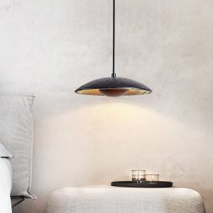 Tyrrhenis - Lampa wisząca trawertynowa, czarny trawertyn, do salonu, Ø25 x 8 cm