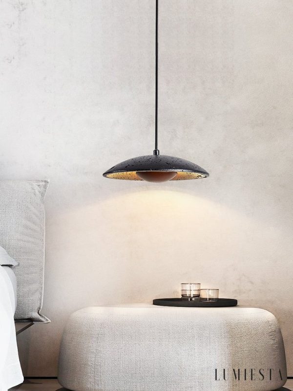 Tyrrhenis - Lampa wisząca trawertynowa, czarny trawertyn, do salonu, Ø25 x 8 cm