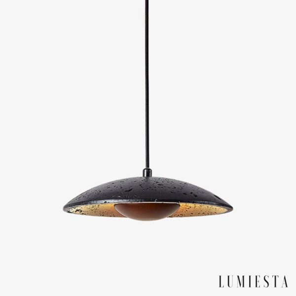 Tyrrhenis - Travertine pendant lamp, black travertine, for living room, Ø25 x 8 cm