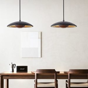 Tyrrhenis - Lampa wisząca trawertynowa, czarny trawertyn, do salonu, Ø25 x 8 cm