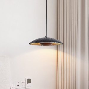 Tyrrhenis - Lampa wisząca trawertynowa, czarny trawertyn, do salonu, Ø25 x 8 cm