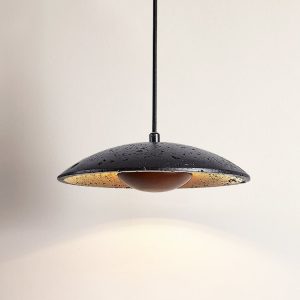 Tyrrhenis - Lampa wisząca trawertynowa, czarny trawertyn, do salonu, Ø25 x 8 cm