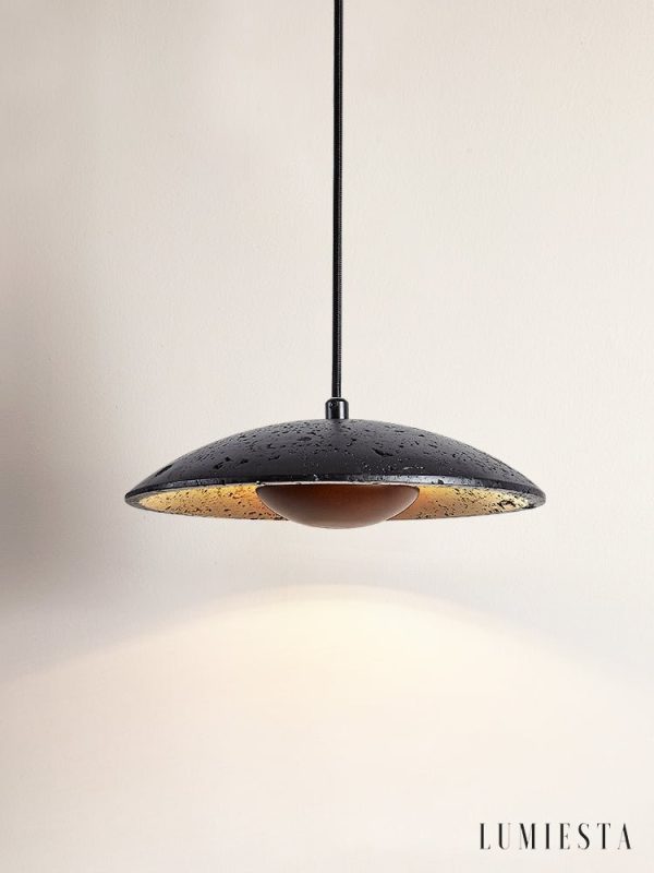 Tyrrhenis - Lampa wisząca trawertynowa, czarny trawertyn, do salonu, Ø25 x 8 cm