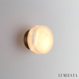 Urbilux - Kinkiet alabastrowy, mosiądz/czarny z białym do salonu, Ø15/18/20/25 cm