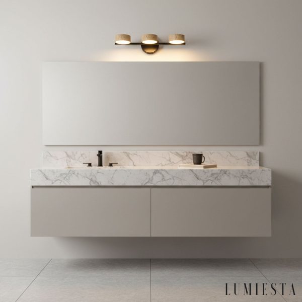 UrbinoX - Kinkiet trawertynowy miedziany, do łazienki nad lustro, Ø32/46 cm