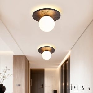Valentiax - Lampa sufitowa trawertynowa, czarno-biała do salonu, Ø20/H14 cm