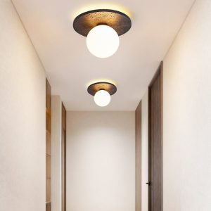 Valentiax - Lampa sufitowa trawertynowa, czarno-biała do salonu, Ø20/H14 cm
